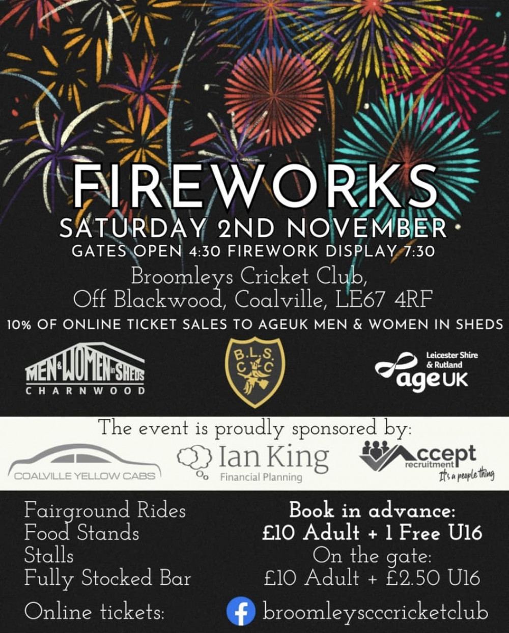 Fireworks Display at Broomleys Cricket Club in Coalville