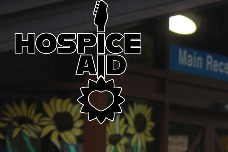 The Hospice Aid logo, superimposed over the entrance of East Cheshire Hospice. (Image - Macclesfield Nub News) 