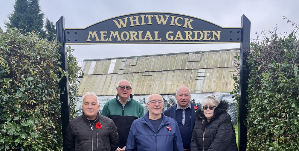 Whitwick Parish Councillors at the new Memorial Arch. From left to right. Cllrs Andy Roach, Anthony Barker, Ray Woodward, Peter Moult, Sue Colledge. Photo: Whitwick Parish Council