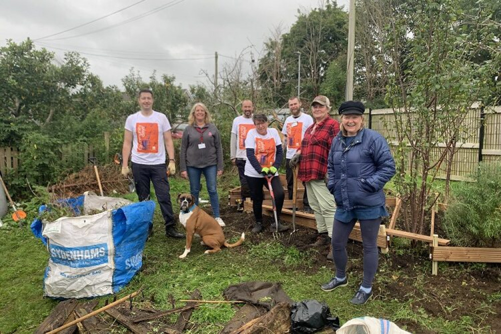 Volunteers and councillors at the MCA garden (image via Frome Town Council)