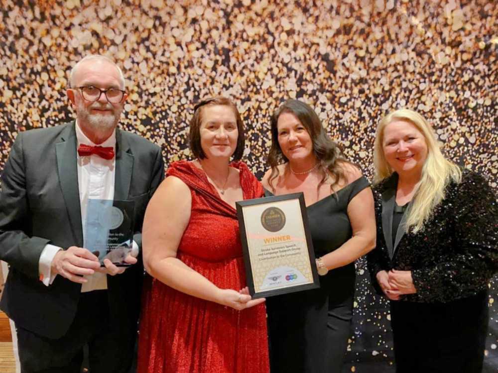 Arthur Harding and Liz Bedson from the The Stroke Survivors Speech and Language Support Group with Bentley and Cheshire Connect representatives. (Photo: Liz Bedson/Arthur Harding)