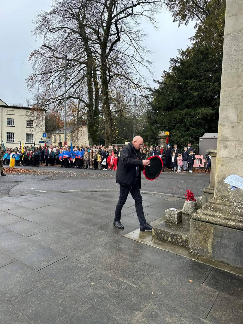 A wreath being laid at Shepton Mallet Cenotaph. A wreath being laid at Shepton Mallet Cenotaph.