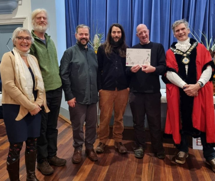 Garden Awards Sarah, John, David, Adam and Ryan with the Mayor of Glastonbury (Supplied) 