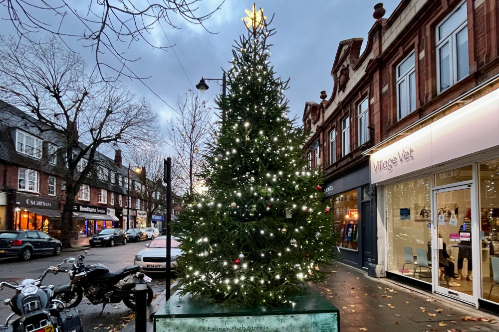 A Christmas tree on Pitshanger Lane in 2023 (credit: Cesar Medina).