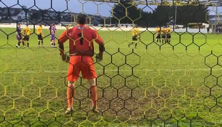 Charlie Bateson's kick sails wide (Shepton AFC) 