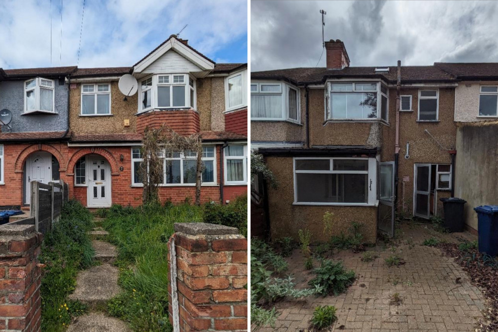 The front (left) and back (right) of the property in Greenford, Ealing which could become an HMO (credit: Planning application).