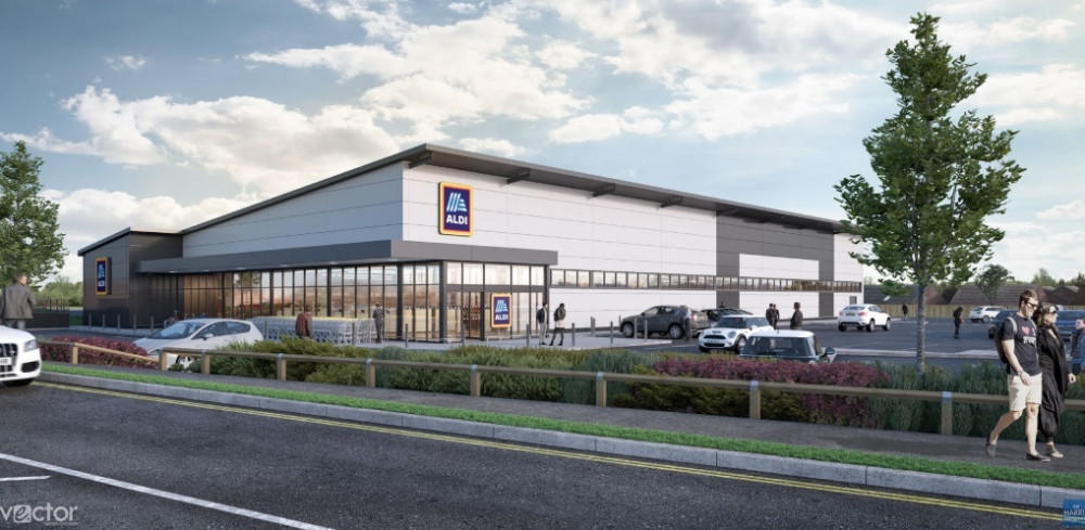 Tesco and Lidl have sent letters of objection over plans to build a new Aldi on the former Hope Mill site near Portwood Roundabout (Image - The Harris Partnership / ALDI)