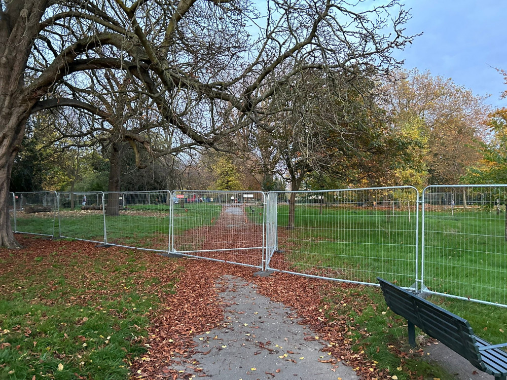 A large section of Lammas Park is sectioned off while Ealing Council carry out its flood management project (credit: Image supplied).