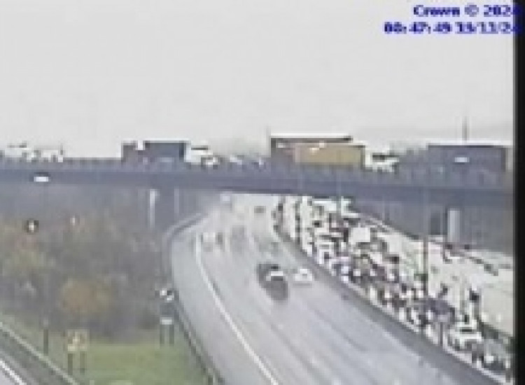 Motorway cameras show the clockwise carriageway is very slow moving.  