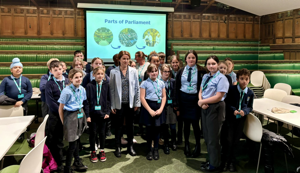 Amanda Hack MP and a group of year 5/6 children from St Clare’s Primary School in Coalville attending a Q&A session in the Houses of Parliament on Monday, November 18