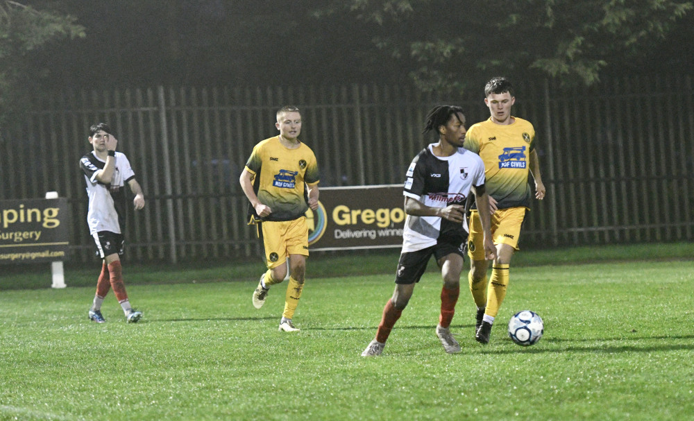 Shepton Mallet celebrate a crucial second goal as they secure a 2-0 victory over Torpoint in front of home fans. (Photo: Colin Andrews) 