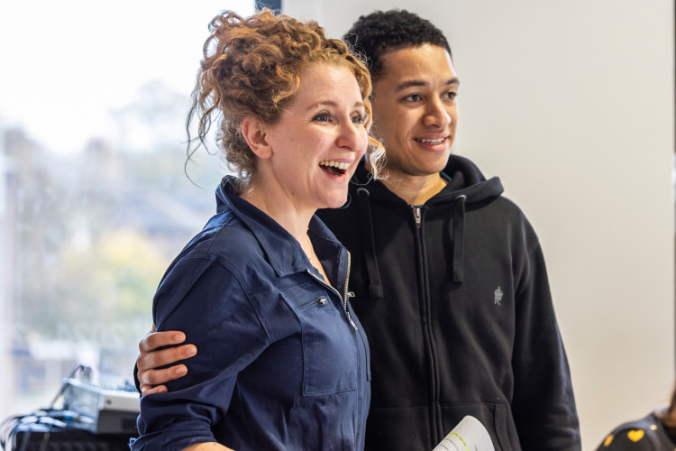 Dorothea Myer-Bennett as Olivia (left) and Tyler-Jo Richardson as Sebastian during rehearsals of Twelfth Night (credit: Ellie Kurttz).