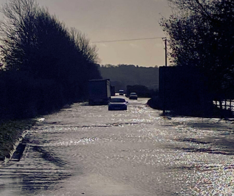 Flooding on the A37, courtesy of Storm Bert (Somerset Council) 