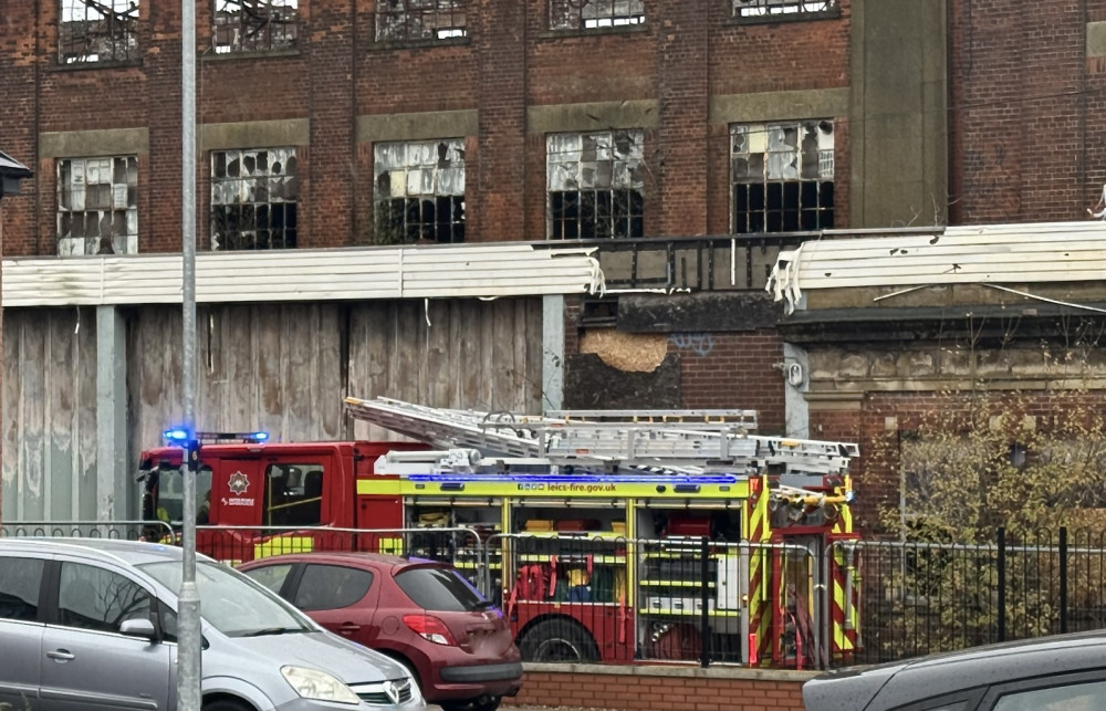 Fire crews attended the blaze in the disused building in Coalville. Photos: Ashby Nub News