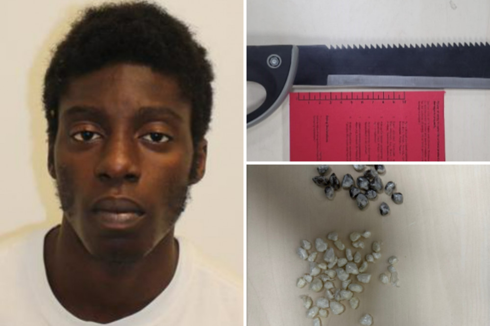 Yassin Okako has been jailed after caught drug dealing and in possession of a zombie knife by Met Police officers(credit: @ealingMPS/X).