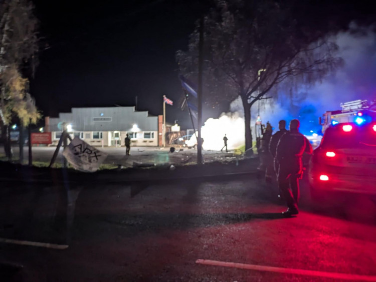 A Mini went up in flames after colliding with a gate and a sign in Elworth last night. (Photo: Nub News)  