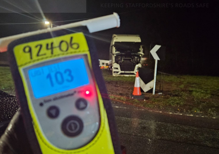 A lorry driver was breathalysed after police spotted empty beer bottles in the cab (Staffordshire Police).