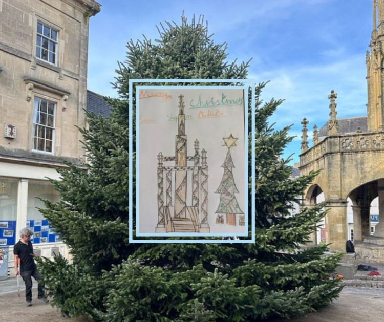 Amy Fairhurst’s winning Christmas card design, featuring the Market Cross, earned her the honour of lighting up Shepton Mallet.