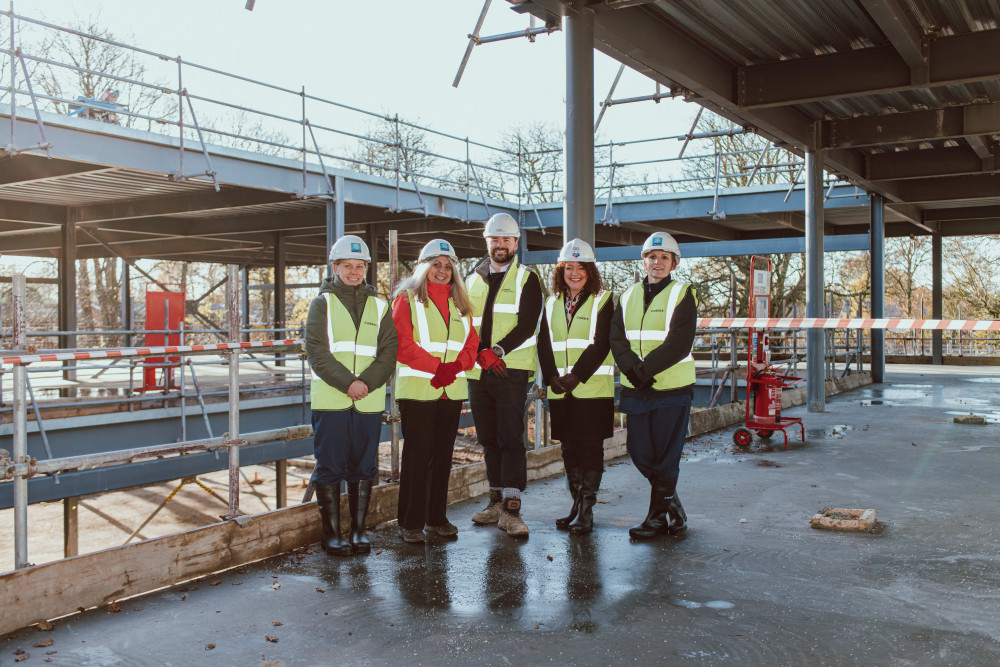 Helen Barnfield, Fiona Taylor, Trustee, Lee Haughton, Caddick Construction Project Manager, Rachel McMillan, Chief Executive St Ann's Hospice, and Lynsey Ayers, Charge Nurse (Image - St Ann's Hospice)