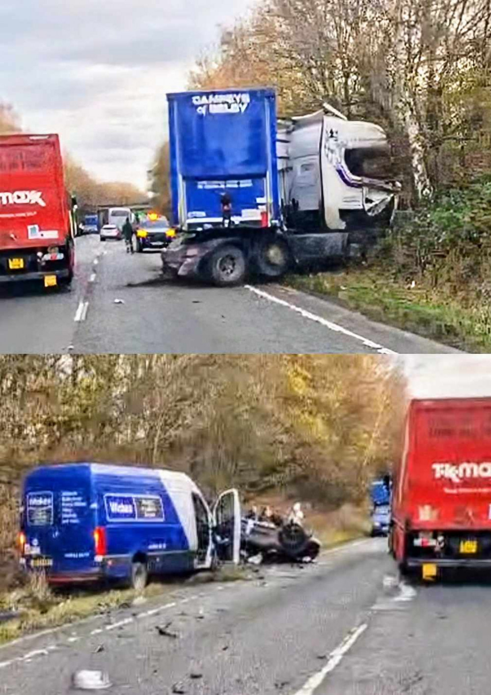 Around 8.56am, Cheshire Police received reports of a collision involving a HGV and a car on the A500 Shavington Bypass (Photos: Nub News Reader).