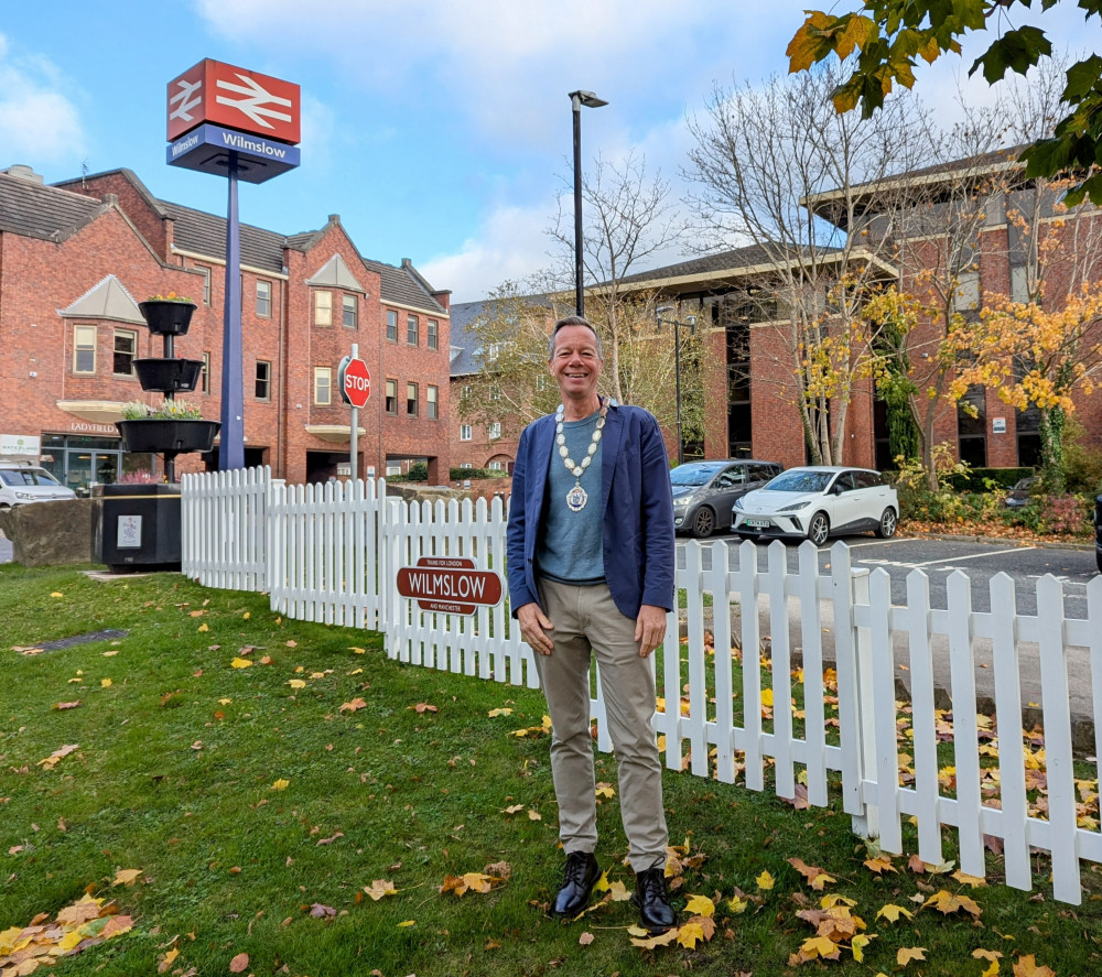 The fencing outside Wilmslow Train Station has recently been renewed by Wilmslow Town Council (Wilmslow Town Council).