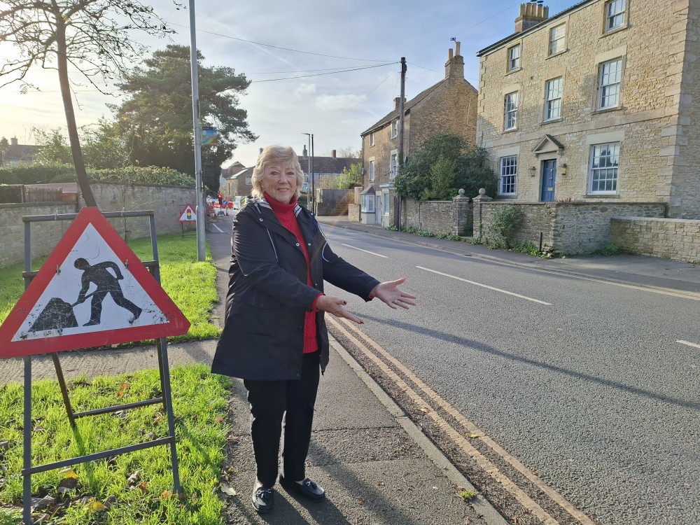 Councillor Anita Collier At The Site Of The Planned New Zebra Crossing On The B3090 The Butts In Frome (image by Frome Town Council)