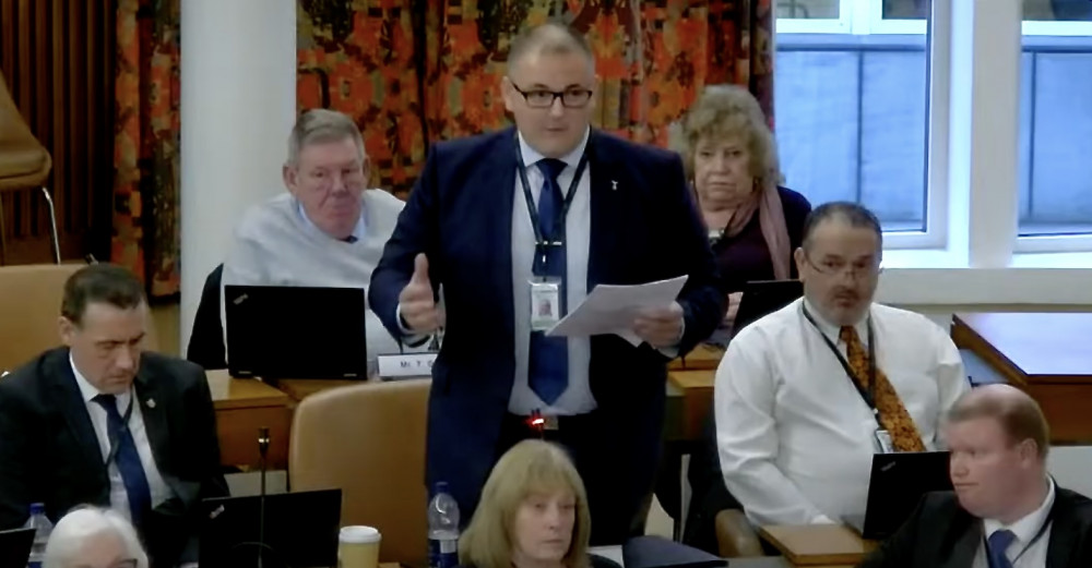 Coalville councillor Craig Smith gave an impassioned speech to Wednesday's meeting. Photo: Leicestershire County Council You Tube channel