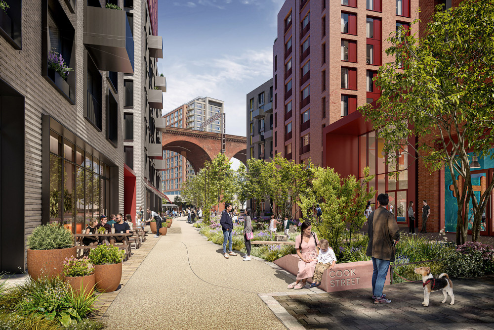 A CGI of the plans for Stockport 8, a new neighbourhood to be built near Stockport Viaduct (Image - Stockport Council)