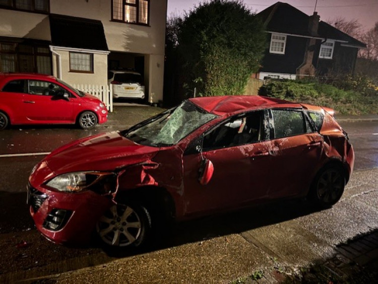 A vehicle involved at the scene. 