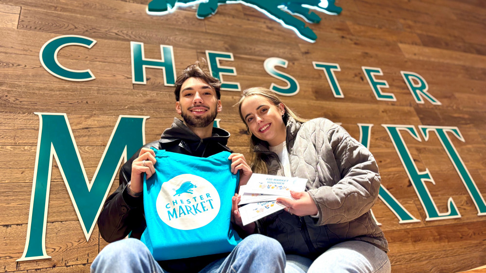 Aoife and Gustavo are Chester Market's five millionth customers (Image via: Cheshire West and Chester Council)