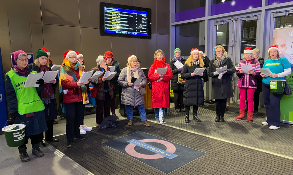 Samaritans charity carol singers at Ealing Broadway Station (credit: Ealing, Hammersmith & Hounslow Samaritans).