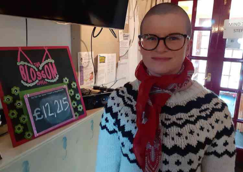 Landlady Anna Durance had a sponsored head-shave for the Blossom Appeal