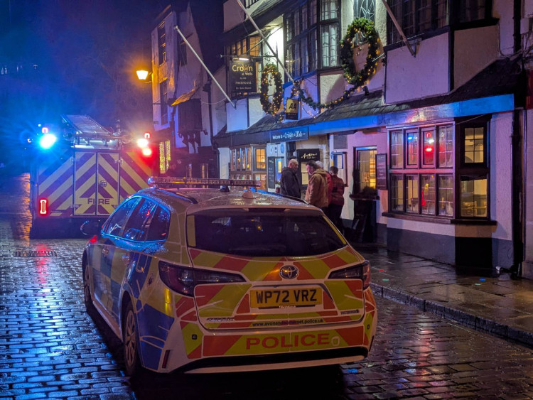 Emergency services at The Crown at Wells on Saturday night. 