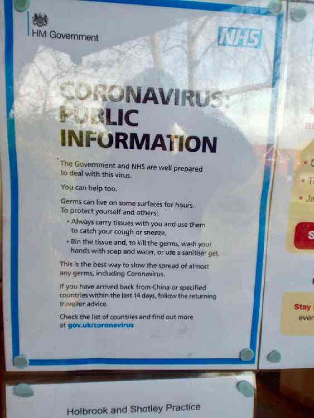 NHS advice posted at Shotley surgery