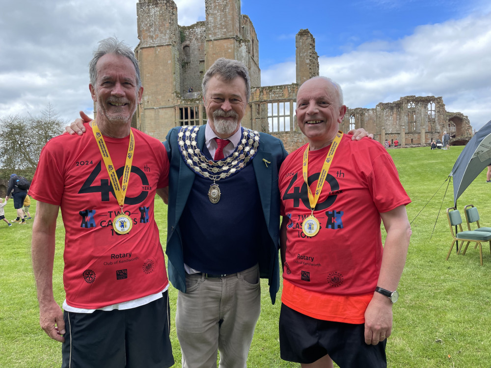 Cllr Alan Chalmers (centre) with Cllr James Kennedy (left) and Cllr Richard Dickson after the Two Castles Run 2024