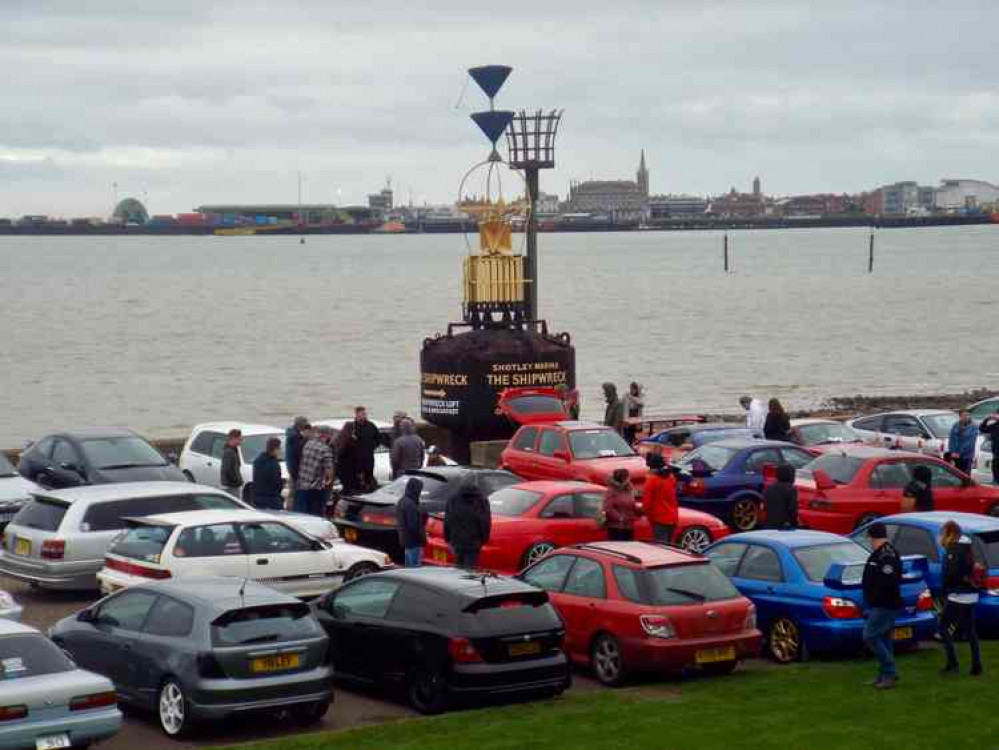 Dozens of Japanese cars at the Shotley marina