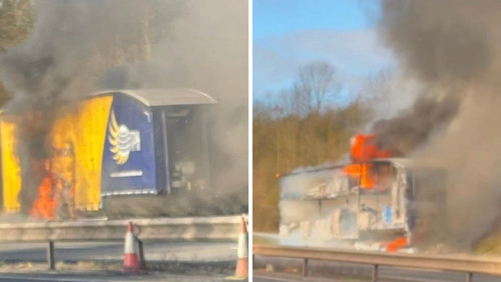 Images of the fire on the M40 (images via Facebook)