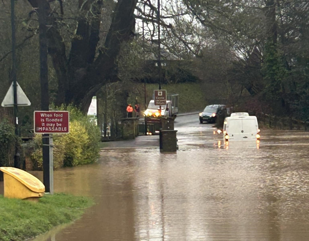 A van stick in the ford in Kenilworth (image via Kenilworth and Warwick Rural Police)