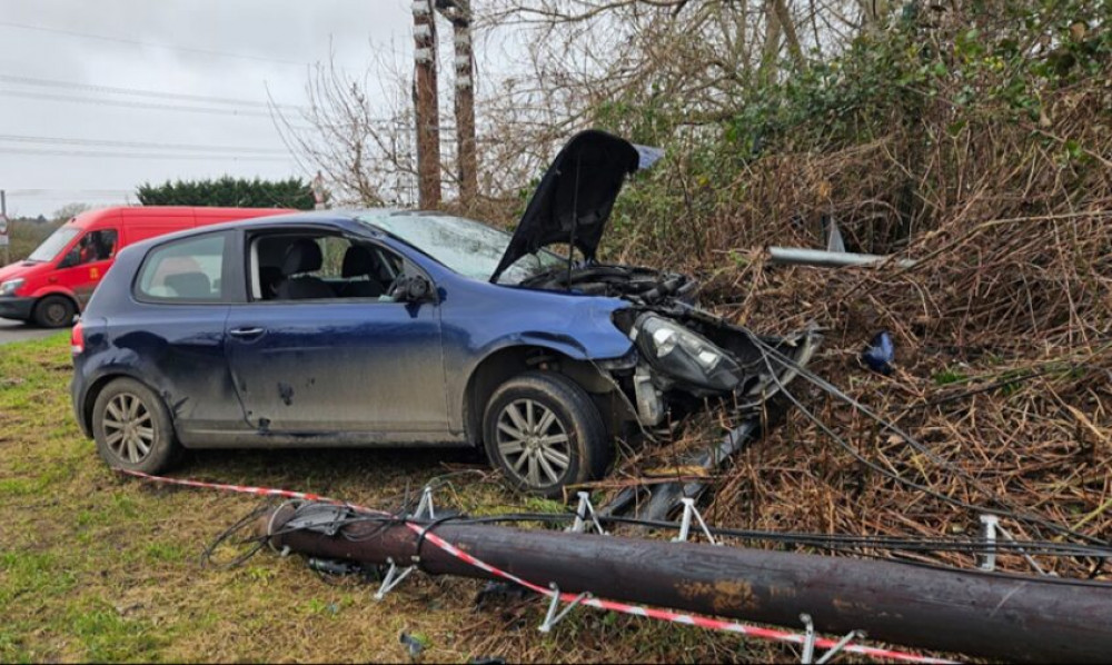 The scene following a collision in Pucklechurch on 14 December, in which a 17-year-old boy was arrested