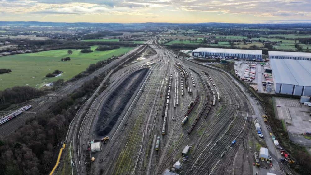 Aerial shot of Crewe Basford Hall freight depot (Network Rail).