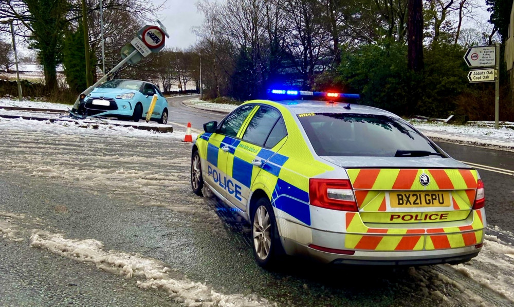 Police have been dealing with snow-releated incidents in the Coalville area. Photos: North West Leicestershire Police