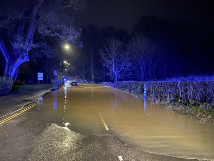 Water levels at Kenilworth's Castle Road ford are falling (image via Kenilworth Fire Station