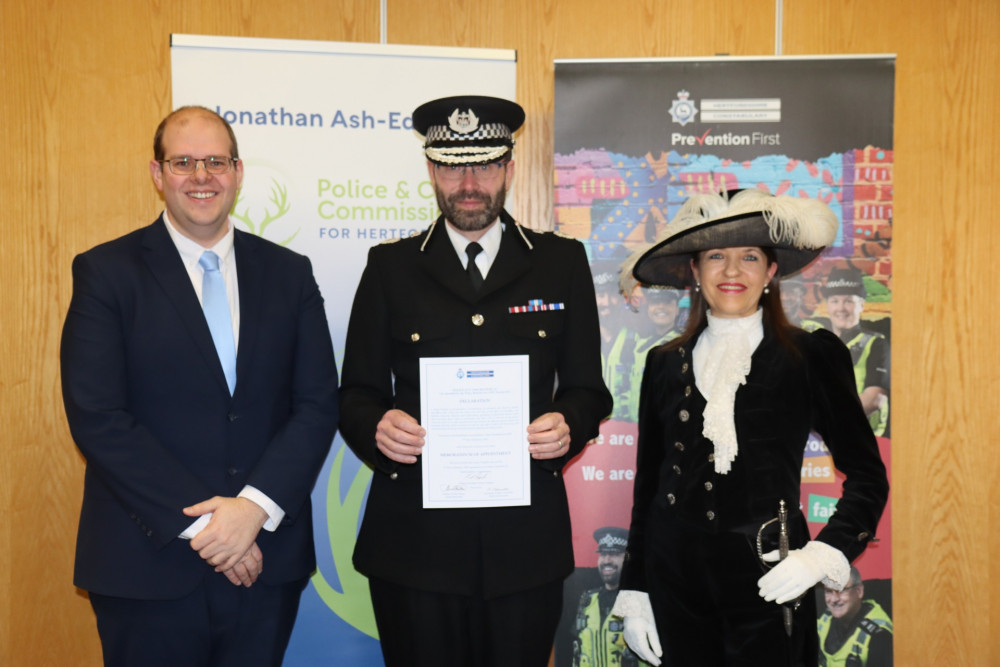 Andy Prophet (centre) the new Chief Constable of Hertfordshire Constabulary.