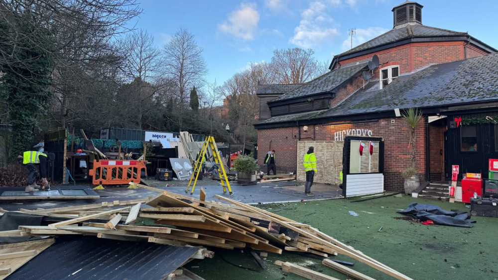 Construction is well underway, with the re-opening planned for next month (Image via: Hickory's Smokehouse) Construction is well underway, with the re-opening planned for next month (Image via: Hickory's Smokehouse)