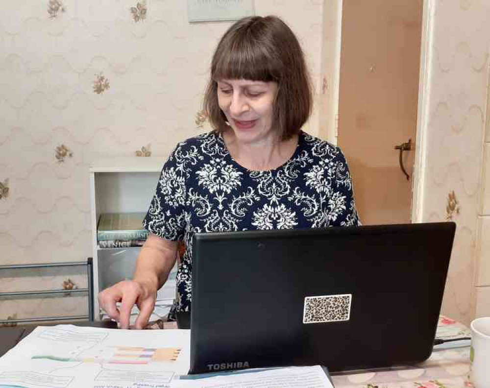 Teacher Sarah McCraw at her desk