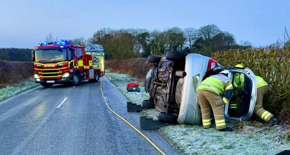 The Fire Service dealt with the overturned car on the route near Whitwick. Photo: Leicestershire Fire & Rescue