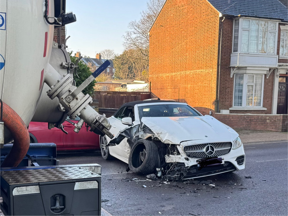 A white Mercedes and tanker collided in Butts Close