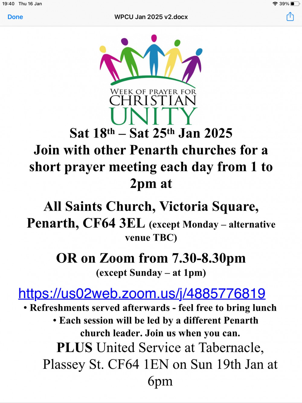 Week of Prayer for Christian Unity Week of Prayer for Christian Unity