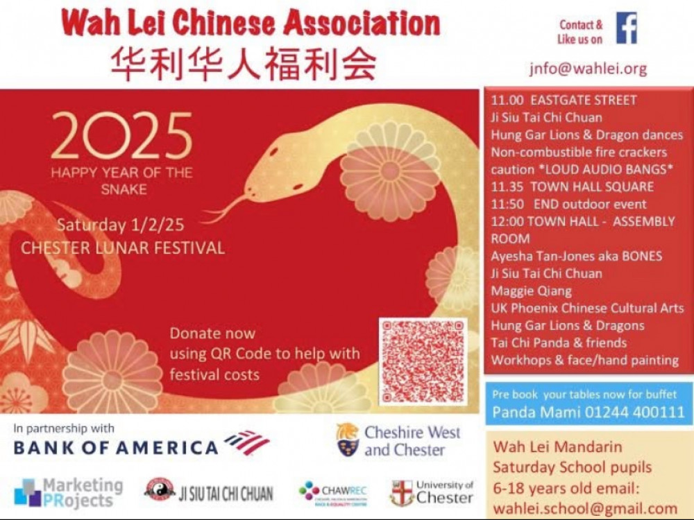 11am start at pedestrian area outside former Browns of Chester , Eastgate Street, Chester (Image via: Wah Lei Chinese Association) 11am start at pedestrian area outside former Browns of Chester , Eastgate Street, Chester (Image via: Wah Lei Chinese Association)