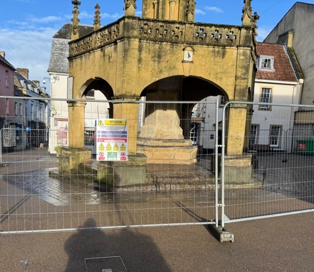 The Market Cross has been fenced off (image via Shepton Mallet Town Council)